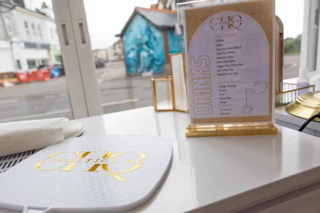 The drinks menu available at Cosmetics HQ